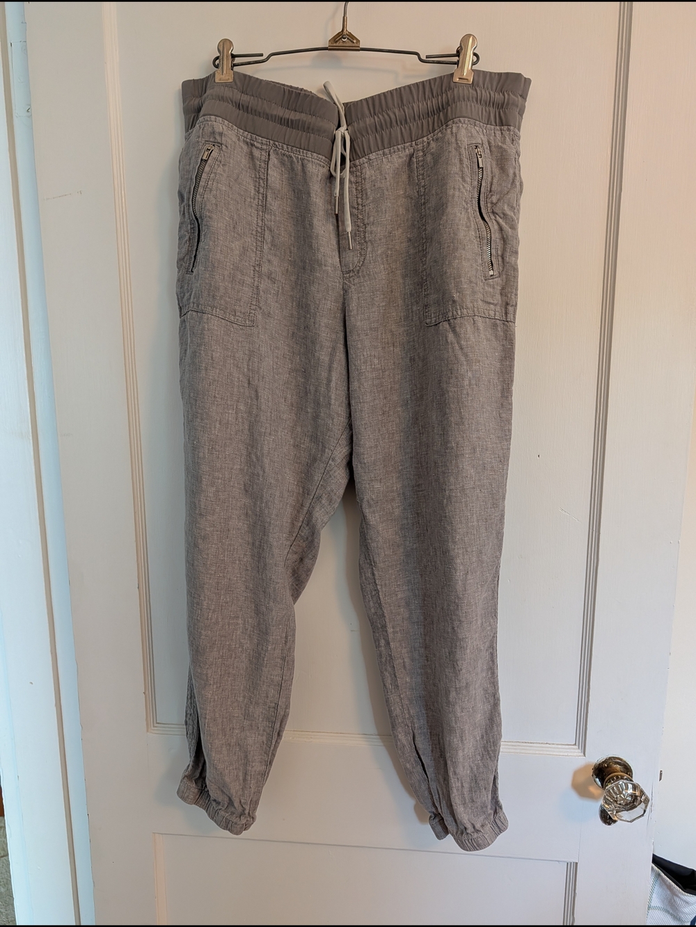 Athleta Gray Drawstring Linen-Blend Jogger Pants